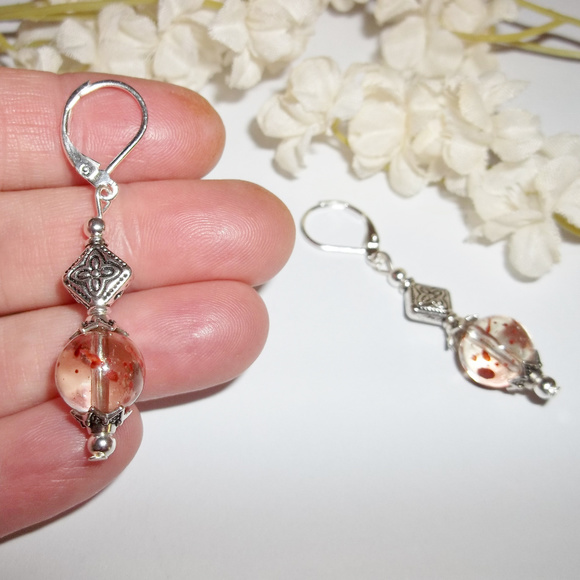 Rust Orange and Clear Glass Earring Set Drop 4500 - Picture 4 of 6